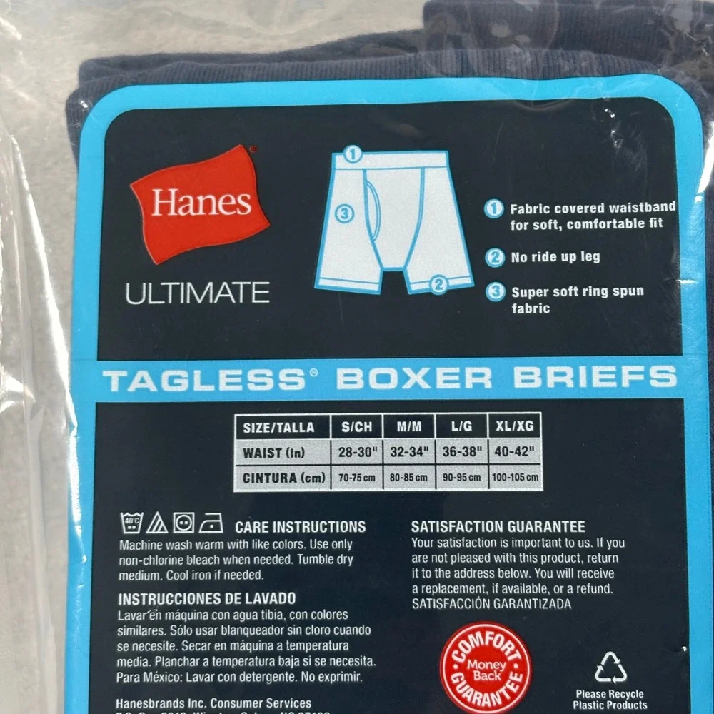 Hanes Ultimate Tagless Boxer Briefs 5-Pack Mens Small 28-30 Blue‎ Cotton